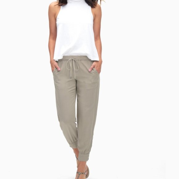 NWT Splendid Womens Athletic Woven Drawstring Pants Size XL Almond Or Green $120 - Picture 1 of 4